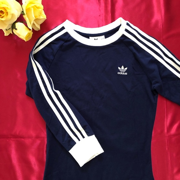 Adidas 3/4 Sleeve Casual/T-Shirt Dress With Crew Neck In Navy Blue - Picture 2 of 6